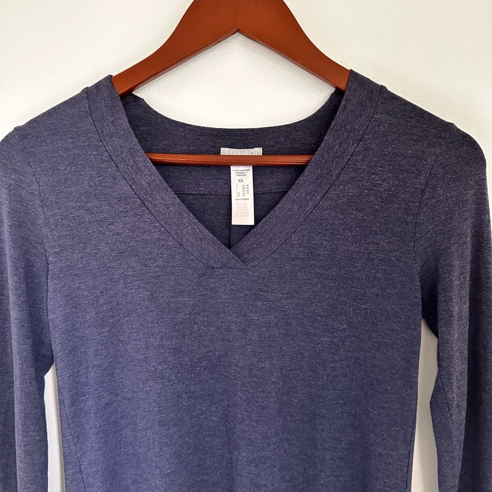 Hanro Long Sleeve Shirt Size XS Heather Blue V-Neck SOFT Lounge Wear Pajama Top - Picture 5 of 9